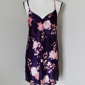 Purple & Pink Floral Print Lace Detail Chemise
